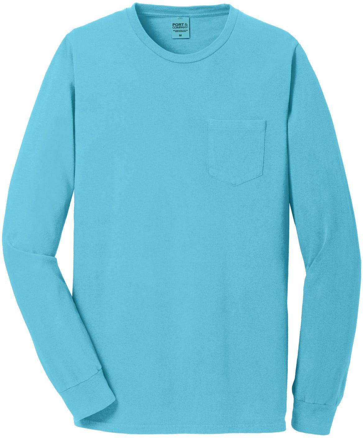 No-Logo CLOSEOUT - Port & Company Beach Wash Garment-Dyed Long Sleeve Pocket Tee-Active-Port & Company-Tidal Wave-S-Thread Logic