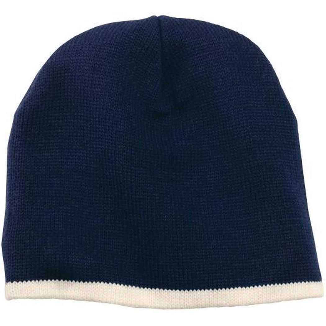 no-logo Port & Company Beanie Cap-Headwear-Port & Company-Navy/Natural-OSFA-Thread Logic