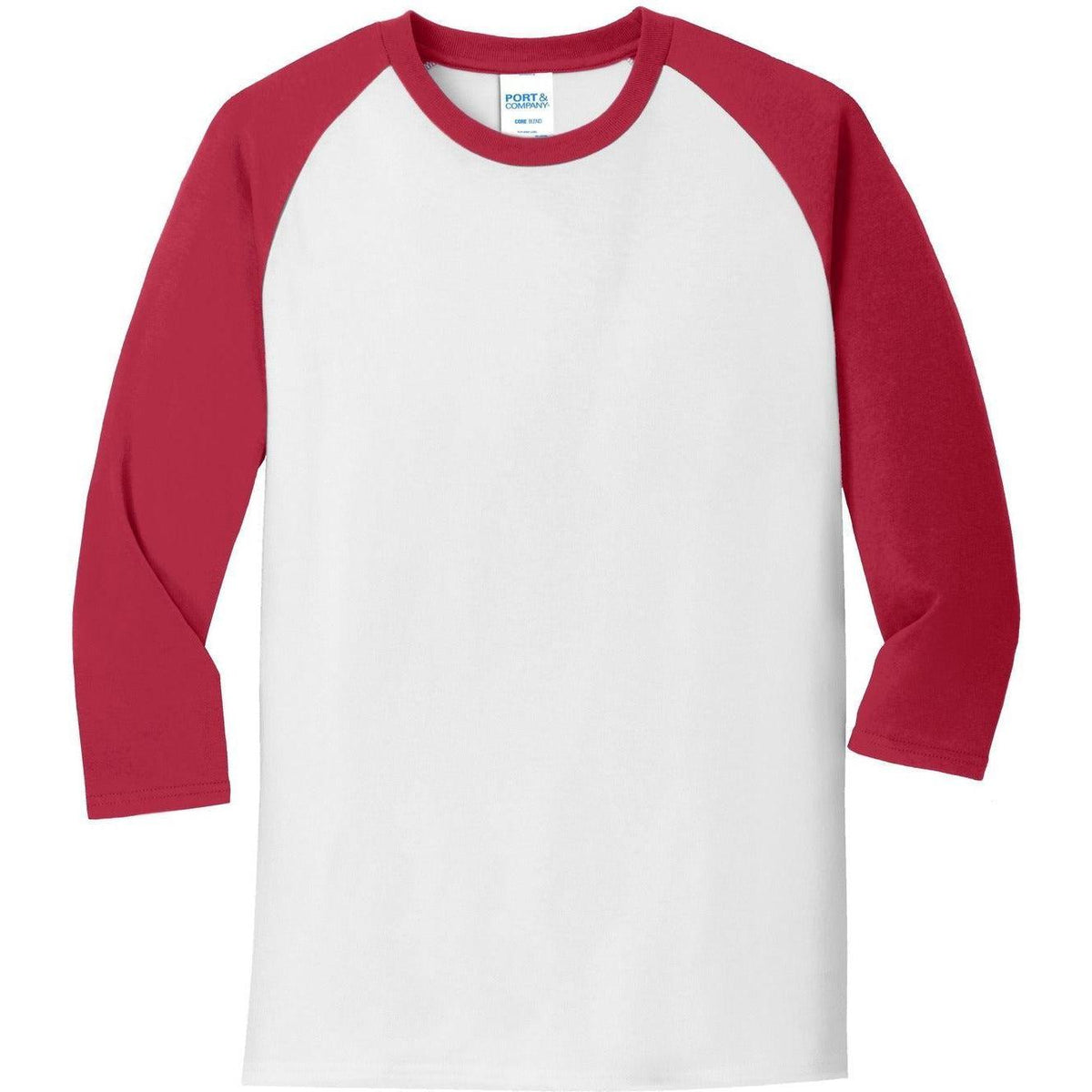 no-logo Port & Company Core Blend 3/4-Sleeve Raglan Tee