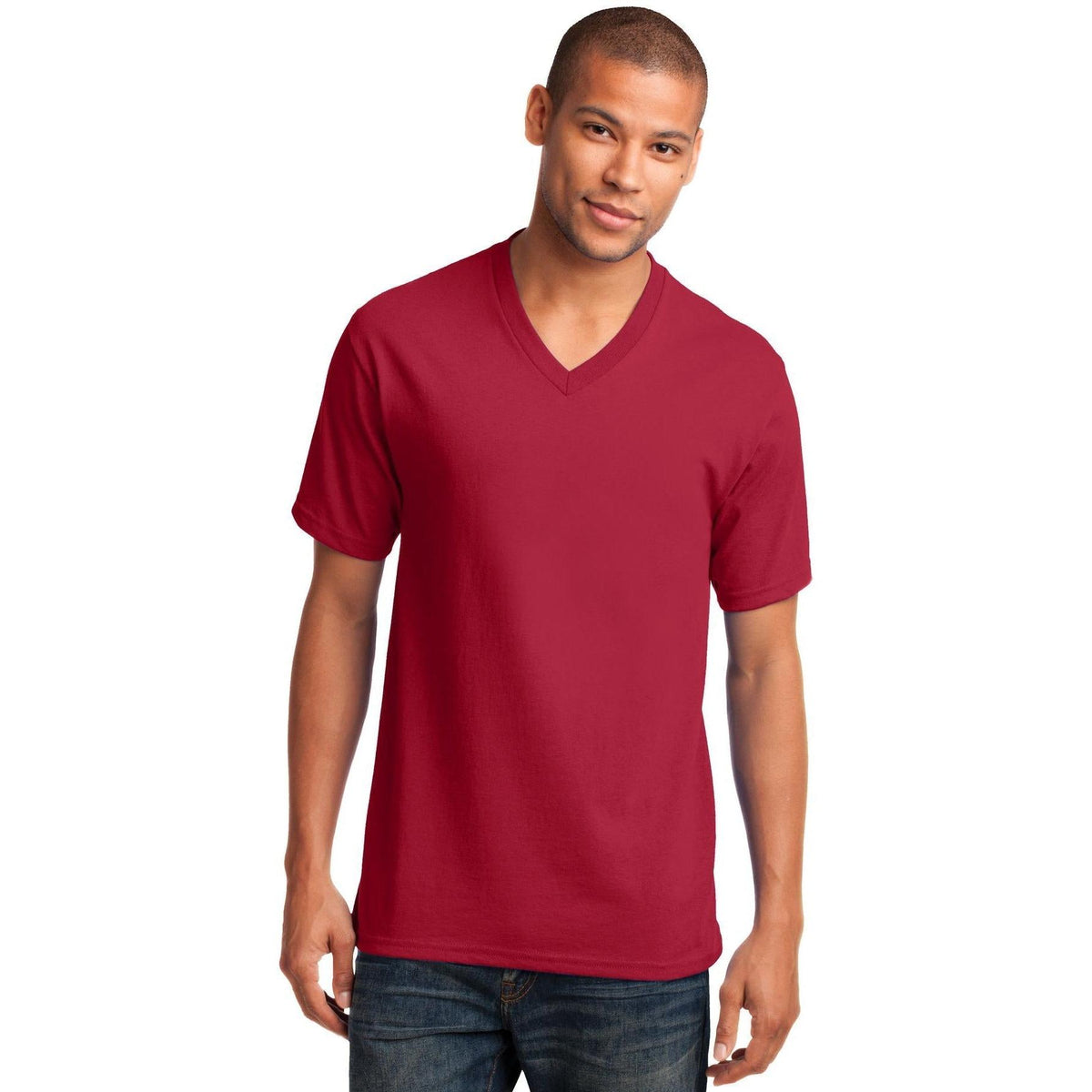 no-logo Port & Company Core Cotton V-Neck Tee-Regular-Port & Company-Thread Logic