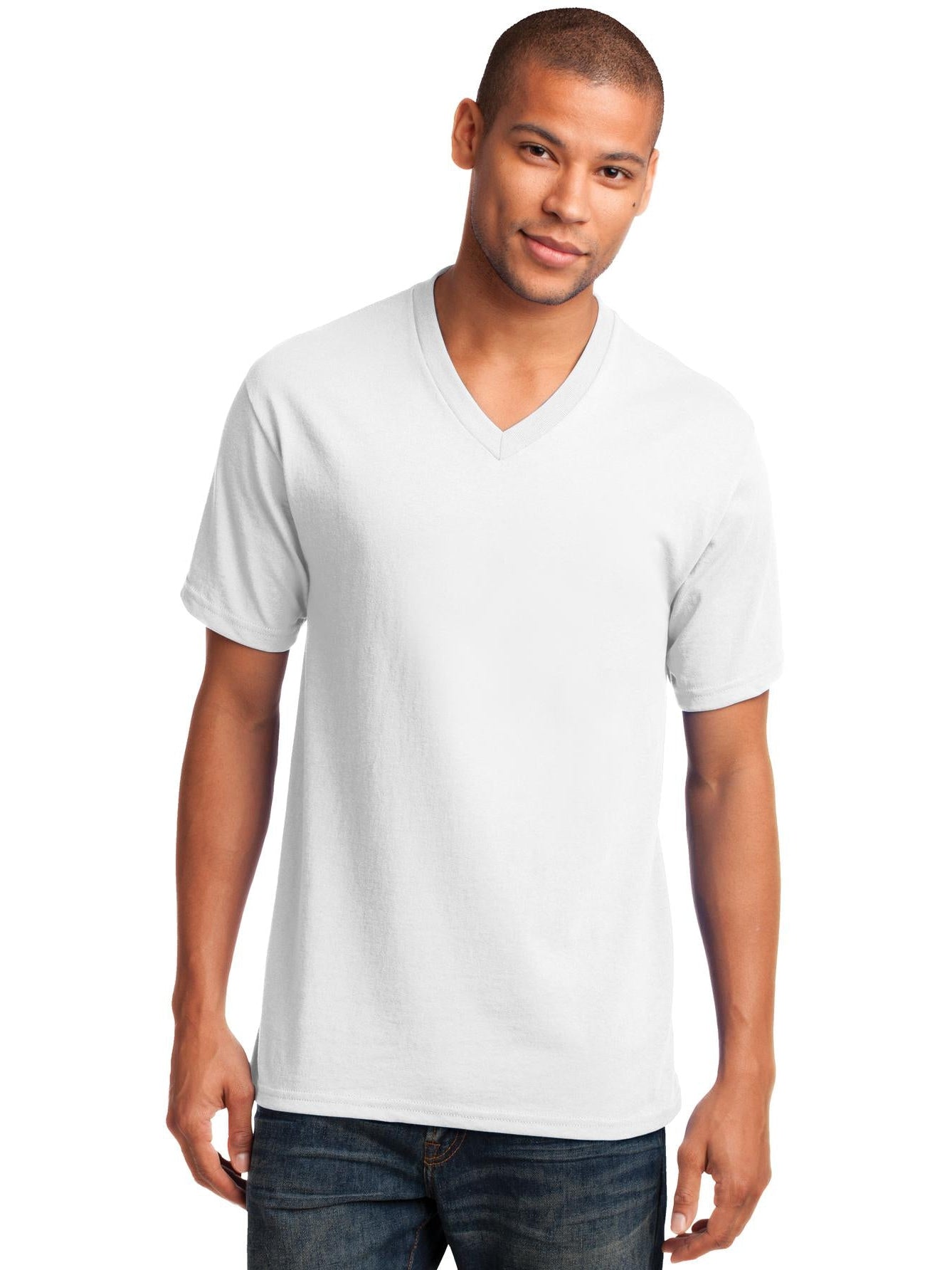 no-logo Port & Company Core Cotton V-Neck Tee-Regular-Port & Company-Thread Logic