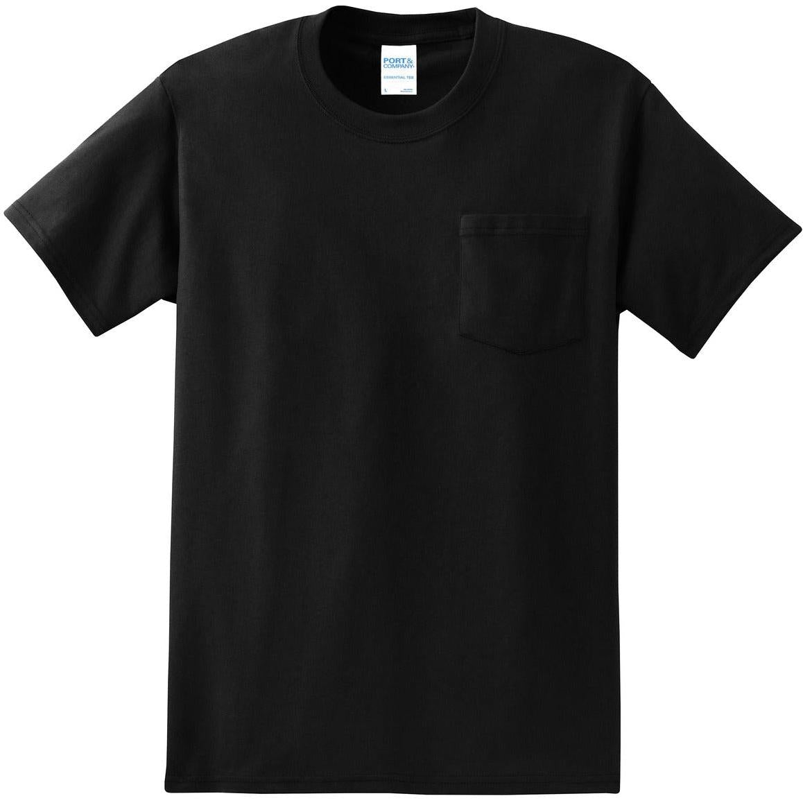 logo-left Port & Company Essential Pocket T-Shirt-Regular-Port & Company-Jet Black-S-Thread Logic