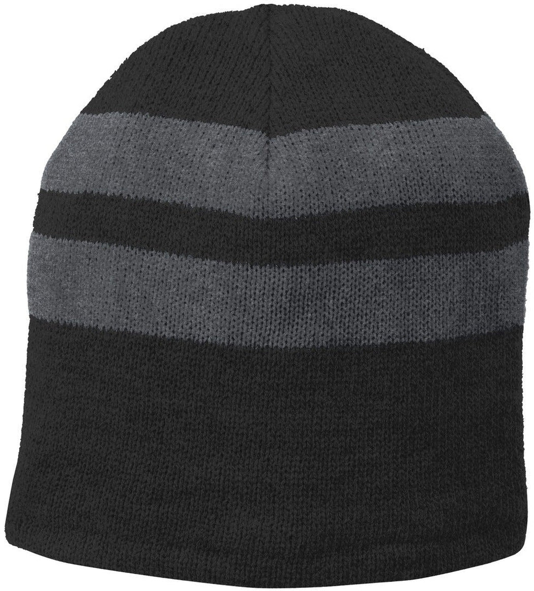 no-logo Port & Company Fleece-Lined Striped Beanie Cap-Regular-Port & Company-Black/Athletic Oxford-OSFA-Thread Logic
