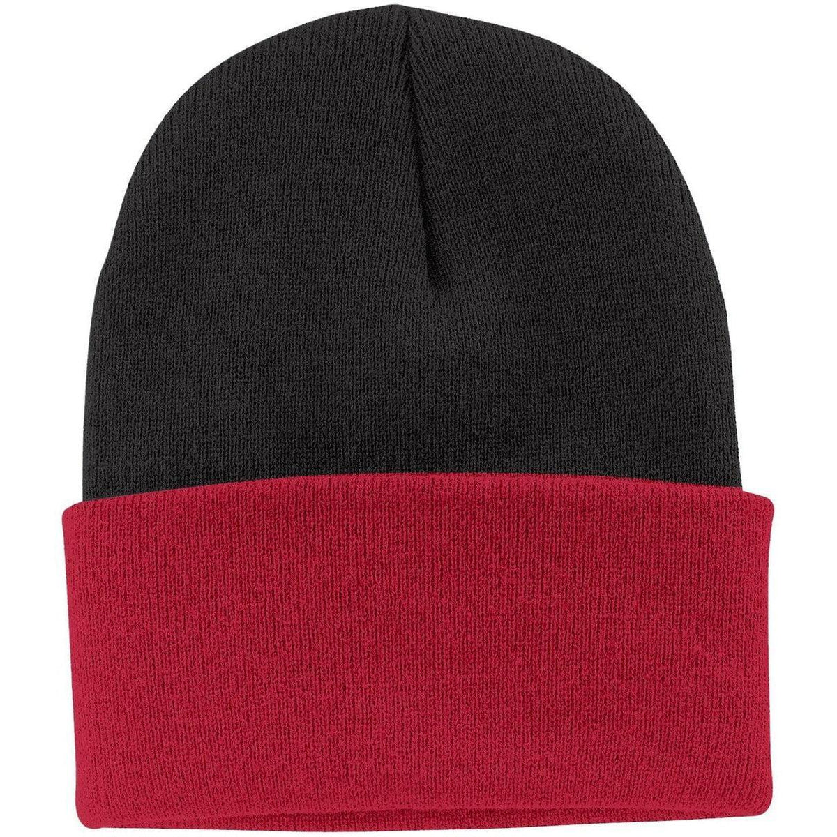 no-logo Port & Company Knit Cap-Headwear-Port & Company-Black/Athletic Red-Thread Logic