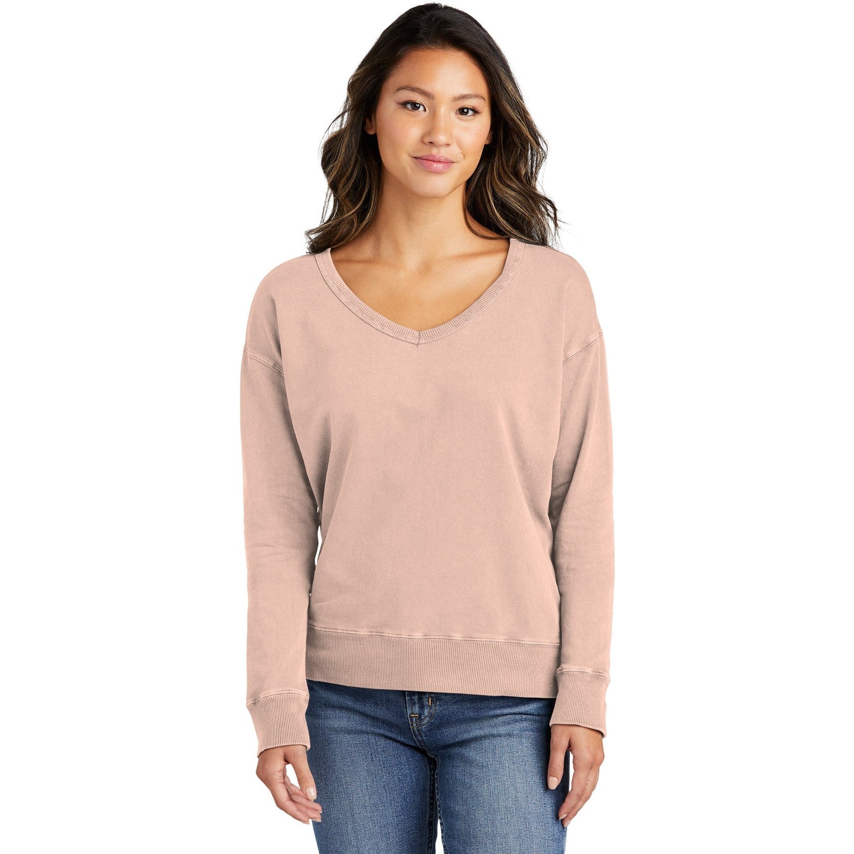 no-logo Port & Company Ladies Beach Wash Garment-Dyed V-Neck Sweatshirt-Apparel-Port & Company-Thread Logic