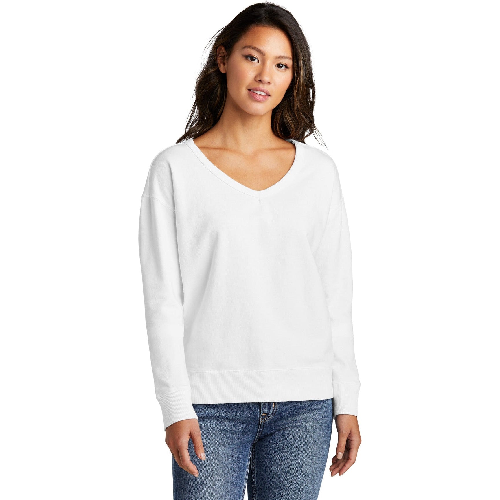 no-logo Port & Company Ladies Beach Wash Garment-Dyed V-Neck Sweatshirt-Apparel-Port & Company-Thread Logic