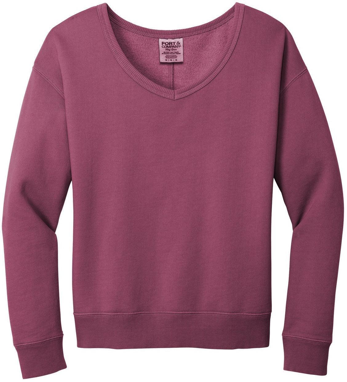 Port & Company Women's Beach Wash Garment-Dyed V-Neck Sweatshirt