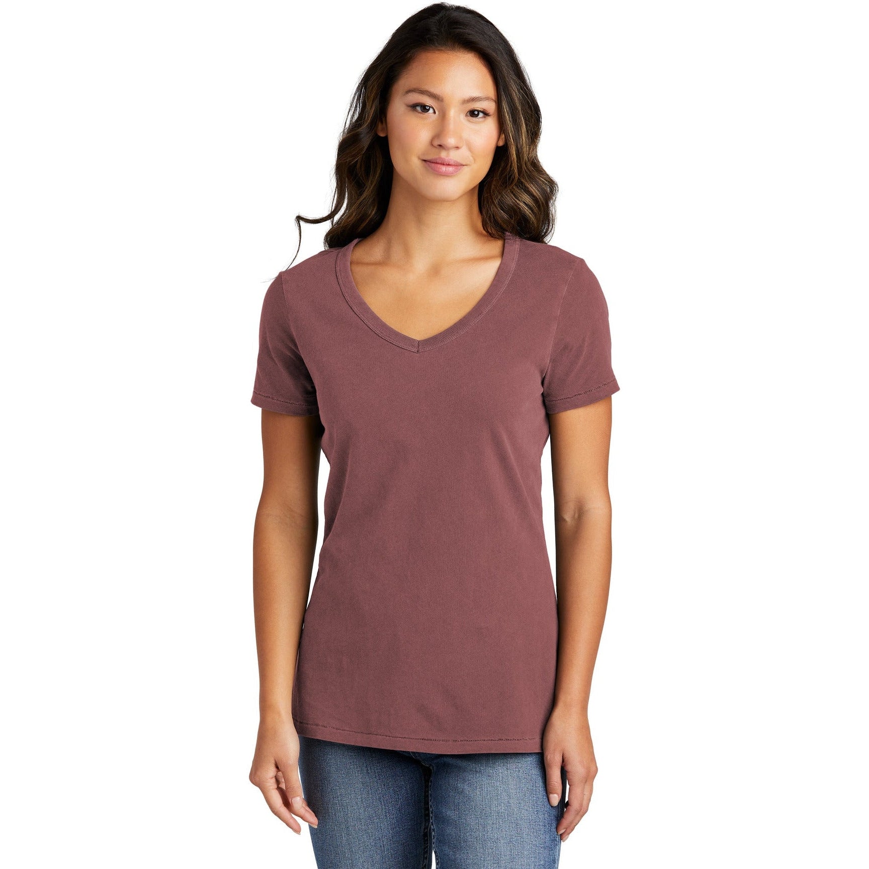 no-logo Port & Company Ladies Beach Wash Garment-Dyed V-Neck Tee-Apparel-Port & Company-Thread Logic