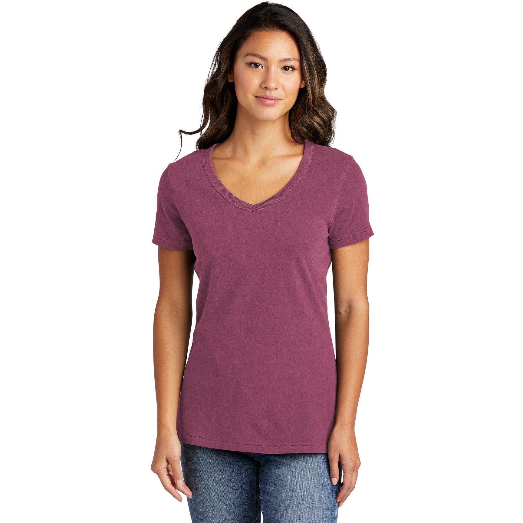 no-logo Port & Company Ladies Beach Wash Garment-Dyed V-Neck Tee-Apparel-Port & Company-Thread Logic