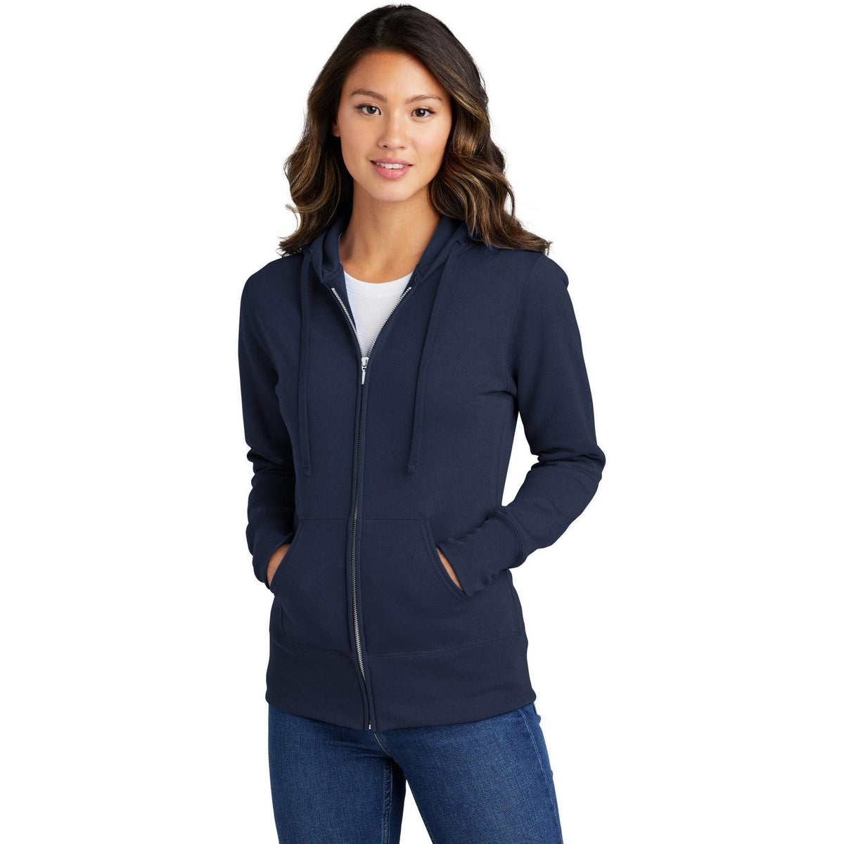 no-logo Port & Company Ladies Core Fleece Full-Zip Hooded Sweatshirt-Regular-Port & Company-Thread Logic
