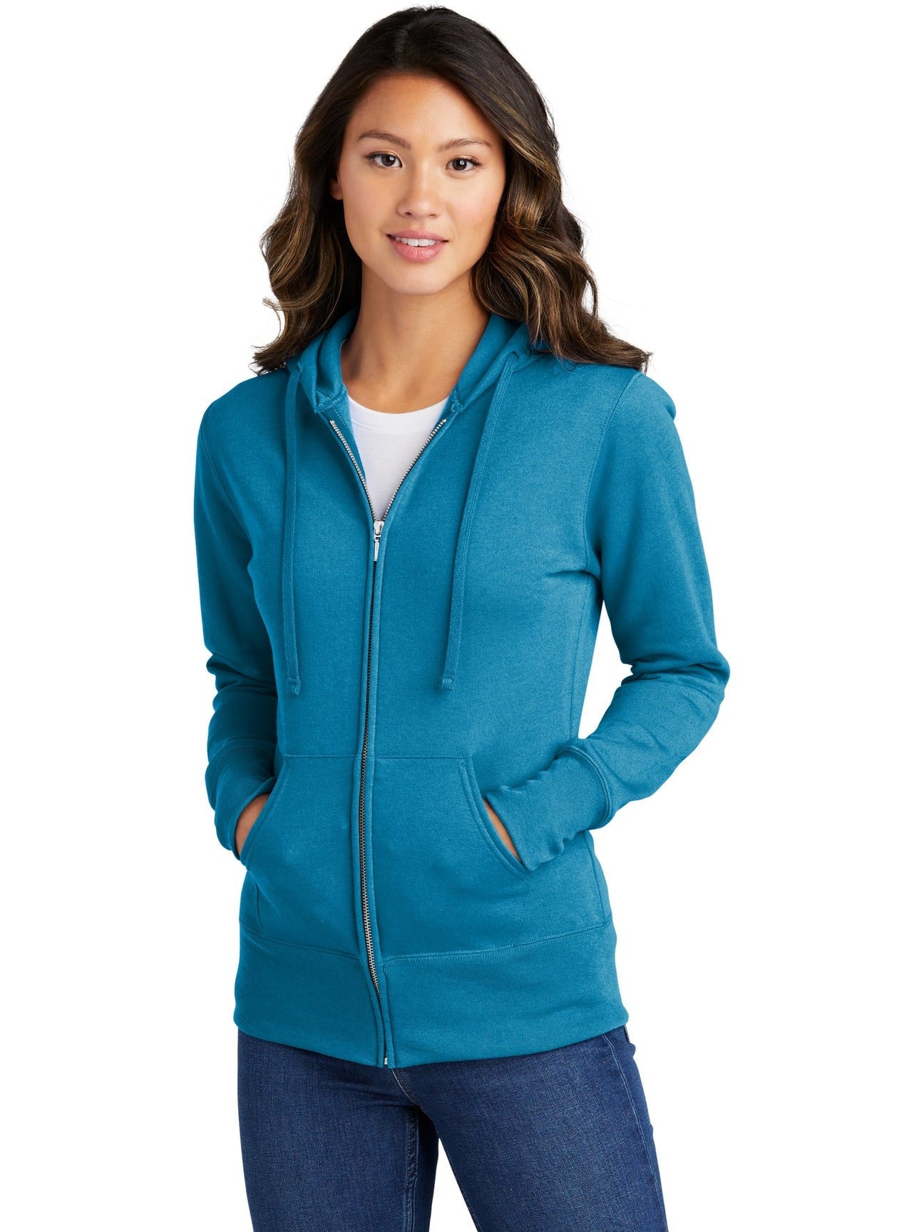no-logo Port & Company Ladies Core Fleece Full-Zip Hooded Sweatshirt-Regular-Port & Company-Thread Logic