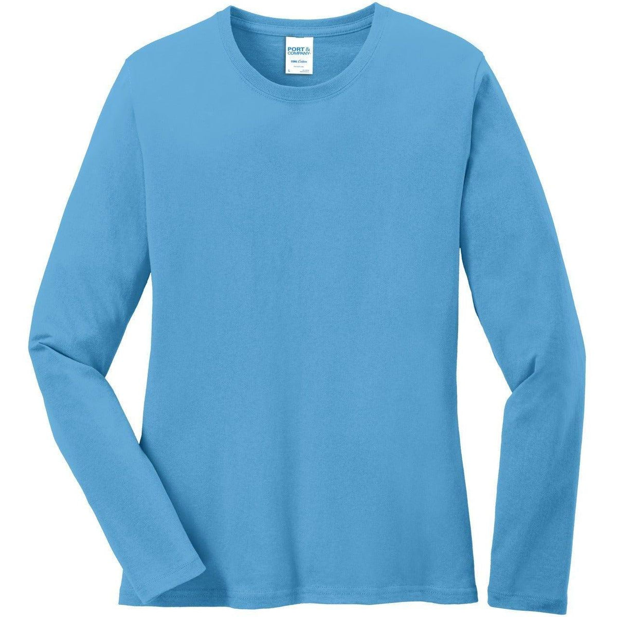 no-logo Port & Company Women's Long Sleeve Cotton T-Shirt-Regular-Port & Company-Aquatic Blue-XS-Thread Logic