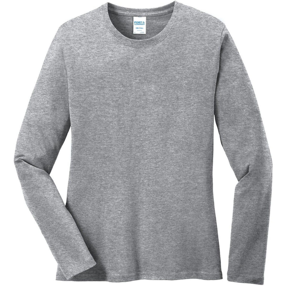 no-logo Port & Company Women's Long Sleeve Cotton T-Shirt-Regular-Port & Company-Athletic Heather-XS-Thread Logic