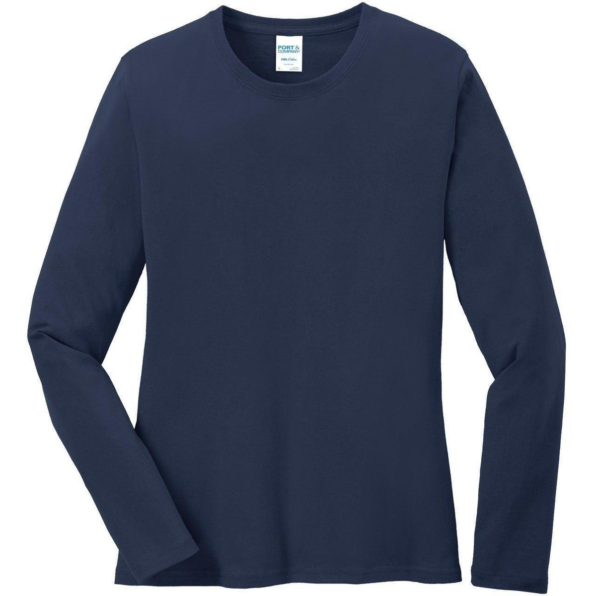no-logo Port & Company Women's Long Sleeve Cotton T-Shirt-Regular-Port & Company-Navy-XS-Thread Logic