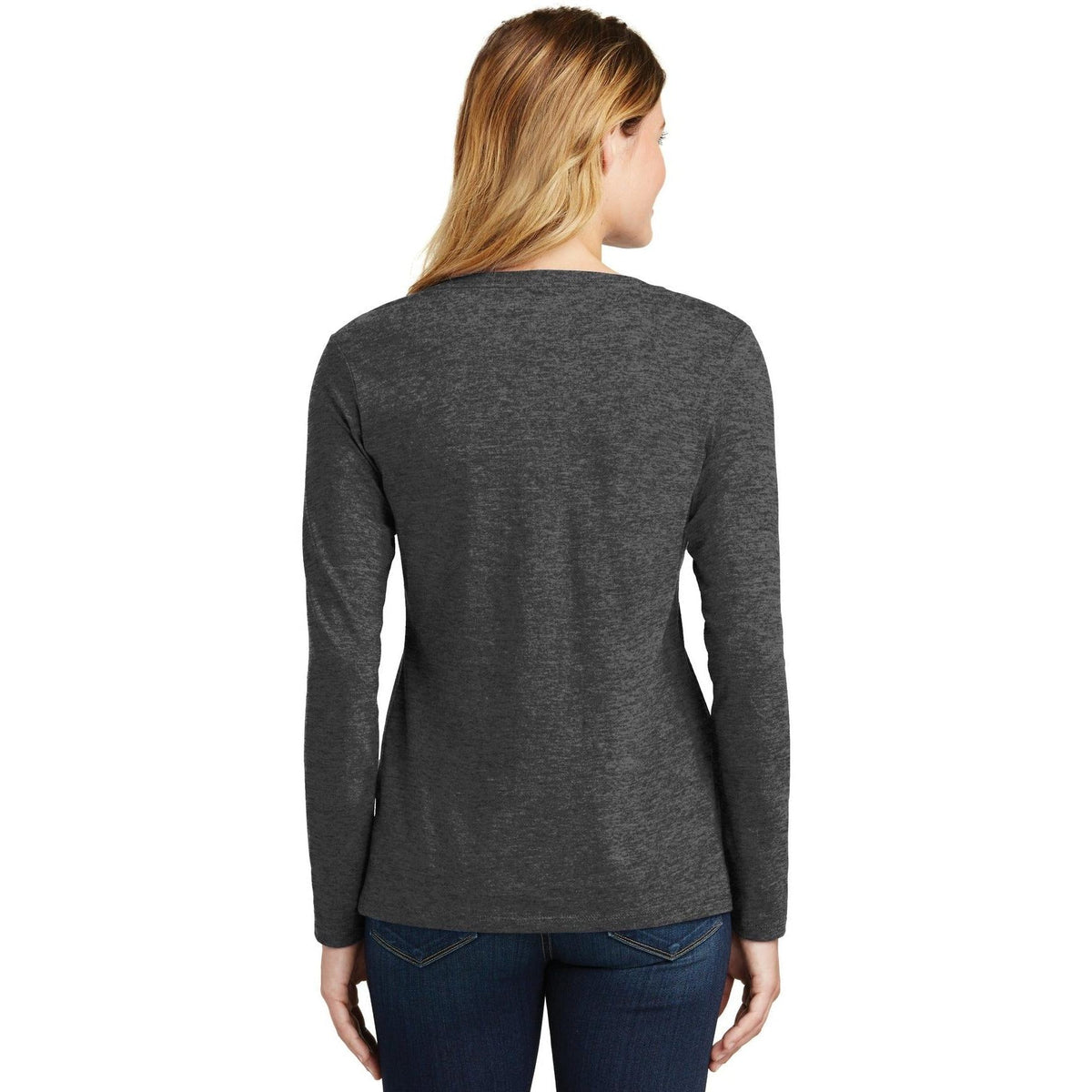 no-logo Port & Company Ladies Long Sleeve Fan Favorite V-Neck Tee-Regular-Port & Company-Thread Logic
