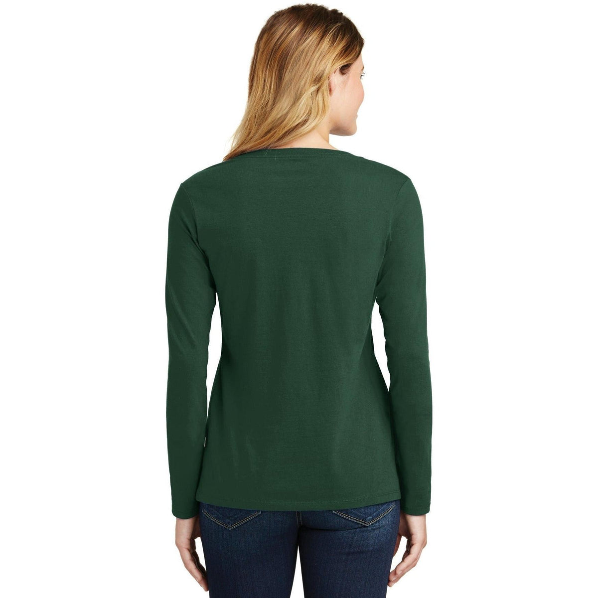no-logo Port & Company Ladies Long Sleeve Fan Favorite V-Neck Tee-Regular-Port & Company-Thread Logic