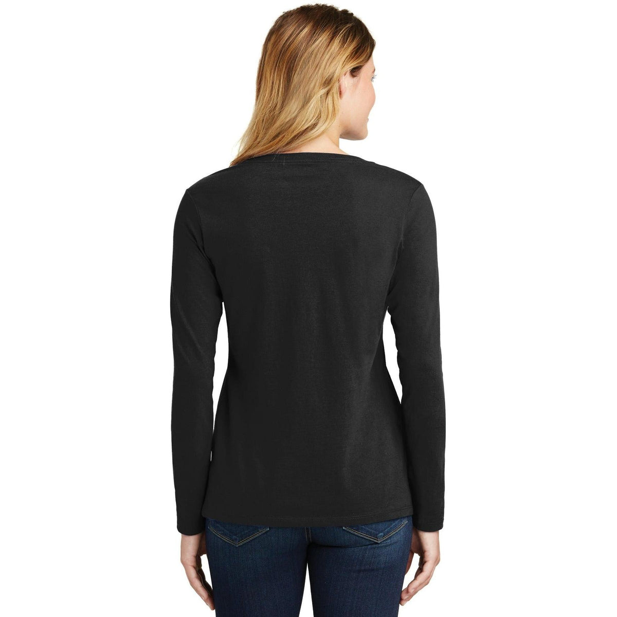 no-logo Port & Company Ladies Long Sleeve Fan Favorite V-Neck Tee-Regular-Port & Company-Thread Logic