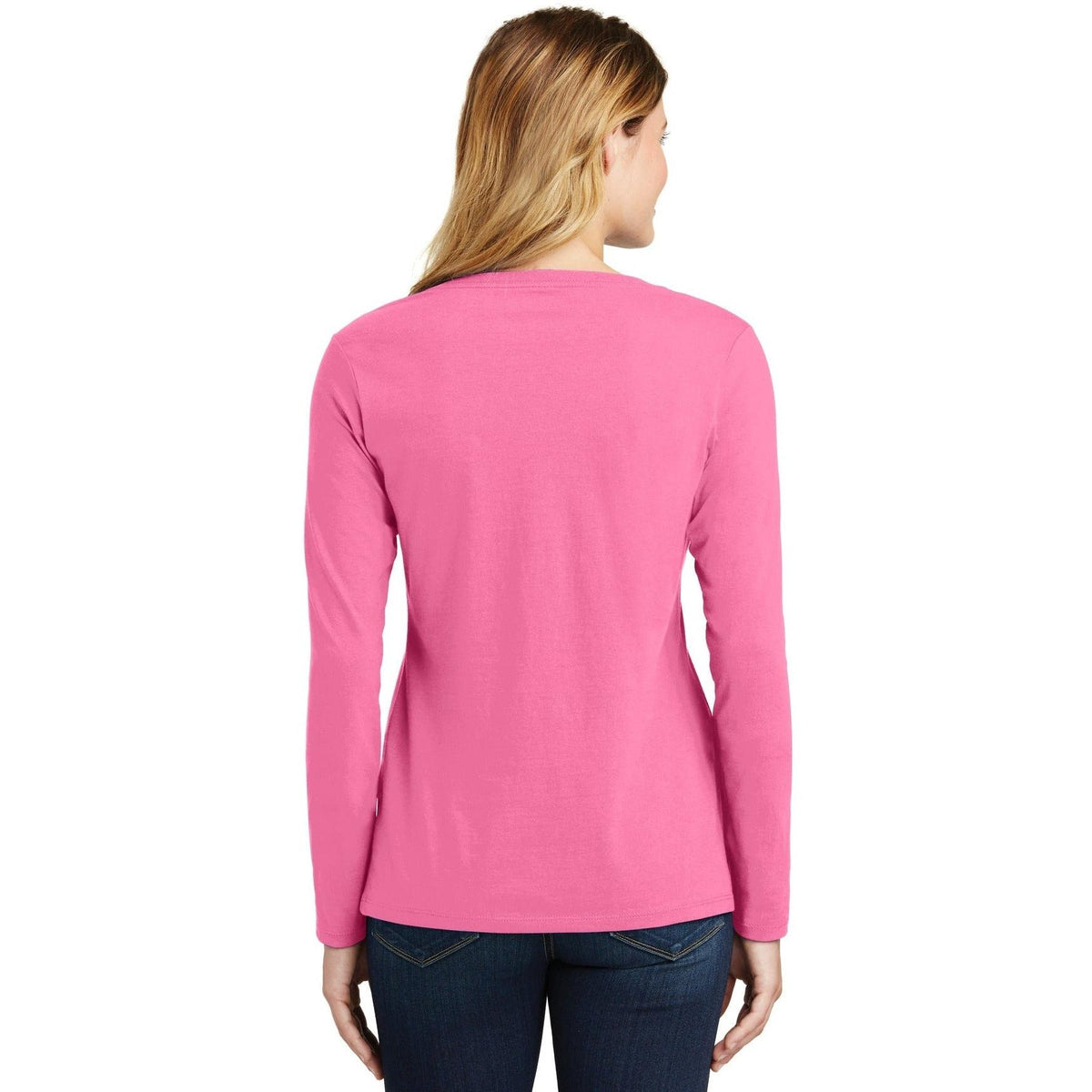 no-logo Port & Company Ladies Long Sleeve Fan Favorite V-Neck Tee-Regular-Port & Company-Thread Logic