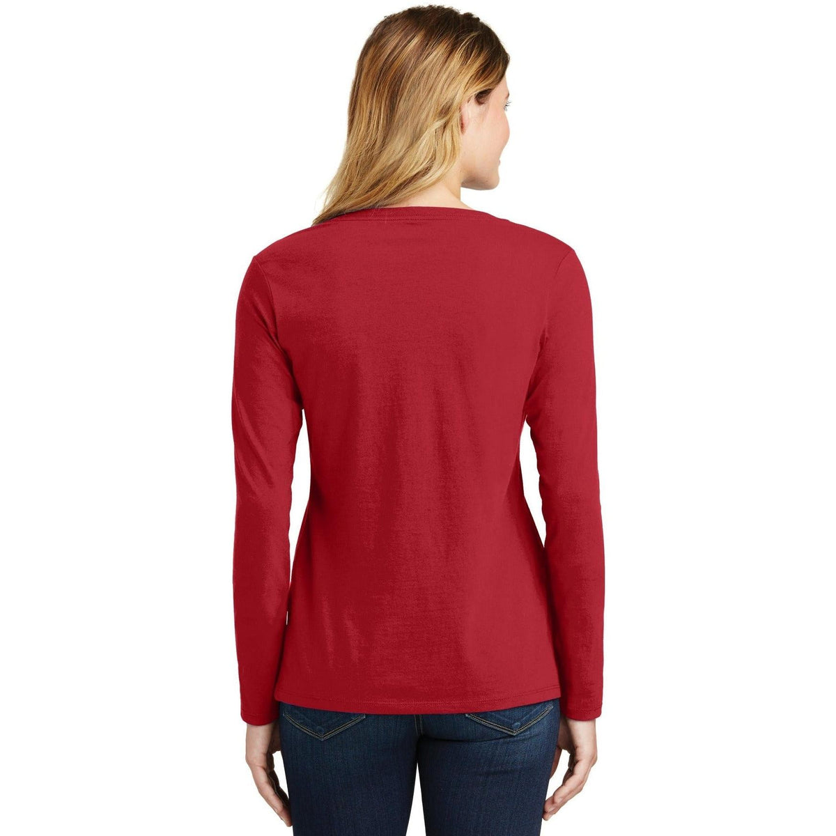no-logo Port & Company Ladies Long Sleeve Fan Favorite V-Neck Tee-Regular-Port & Company-Thread Logic