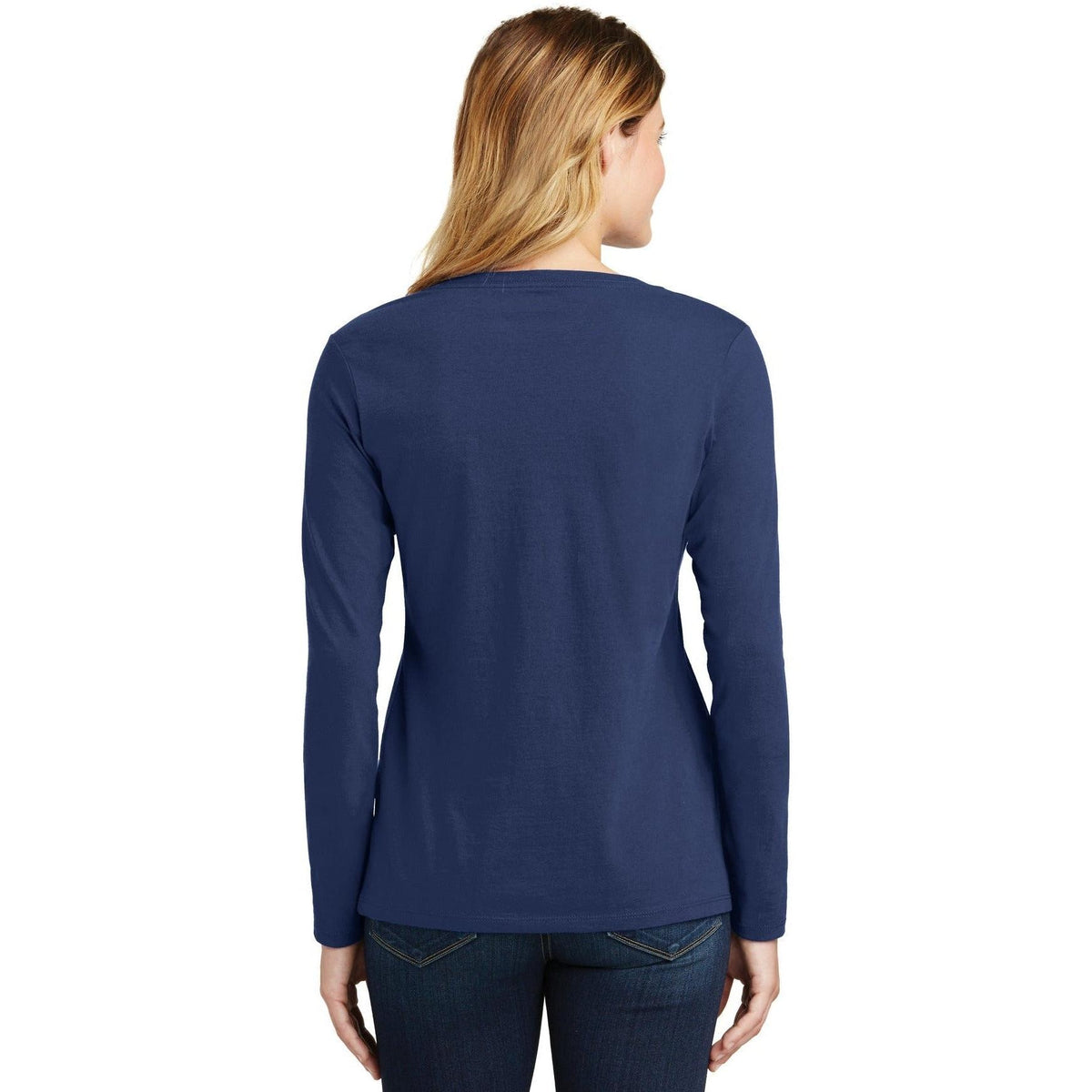 no-logo Port & Company Ladies Long Sleeve Fan Favorite V-Neck Tee-Regular-Port & Company-Thread Logic
