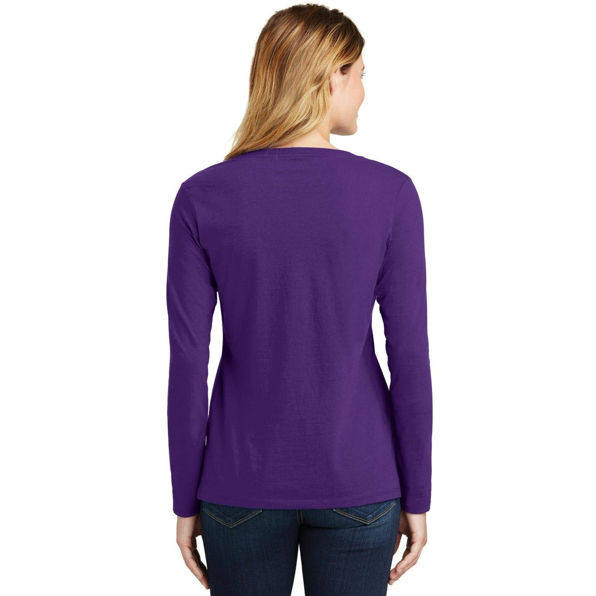 no-logo Port & Company Ladies Long Sleeve Fan Favorite V-Neck Tee-Regular-Port & Company-Thread Logic