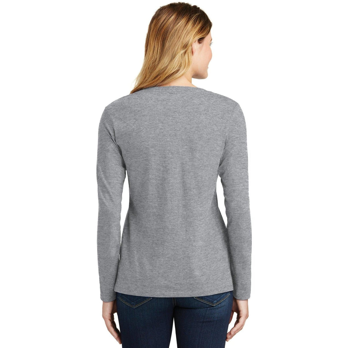 no-logo Port & Company Ladies Long Sleeve Fan Favorite V-Neck Tee-Regular-Port & Company-Thread Logic