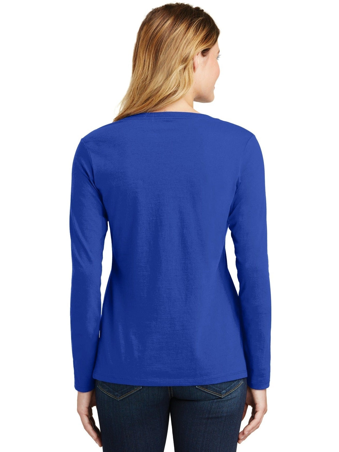 no-logo Port & Company Ladies Long Sleeve Fan Favorite V-Neck Tee-Regular-Port & Company-Thread Logic