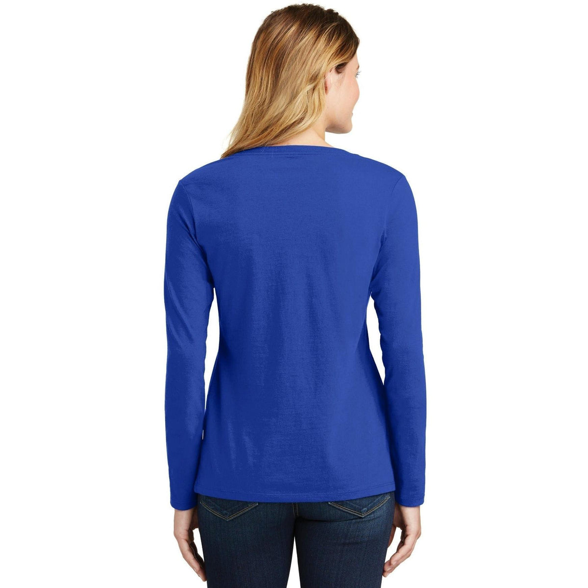 no-logo Port & Company Ladies Long Sleeve Fan Favorite V-Neck Tee-Regular-Port & Company-Thread Logic