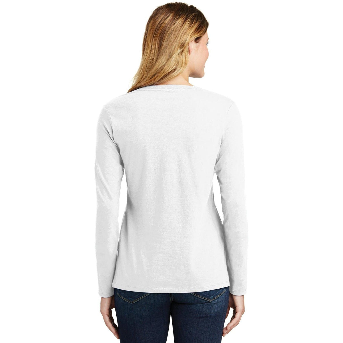 no-logo Port & Company Ladies Long Sleeve Fan Favorite V-Neck Tee-Regular-Port & Company-Thread Logic