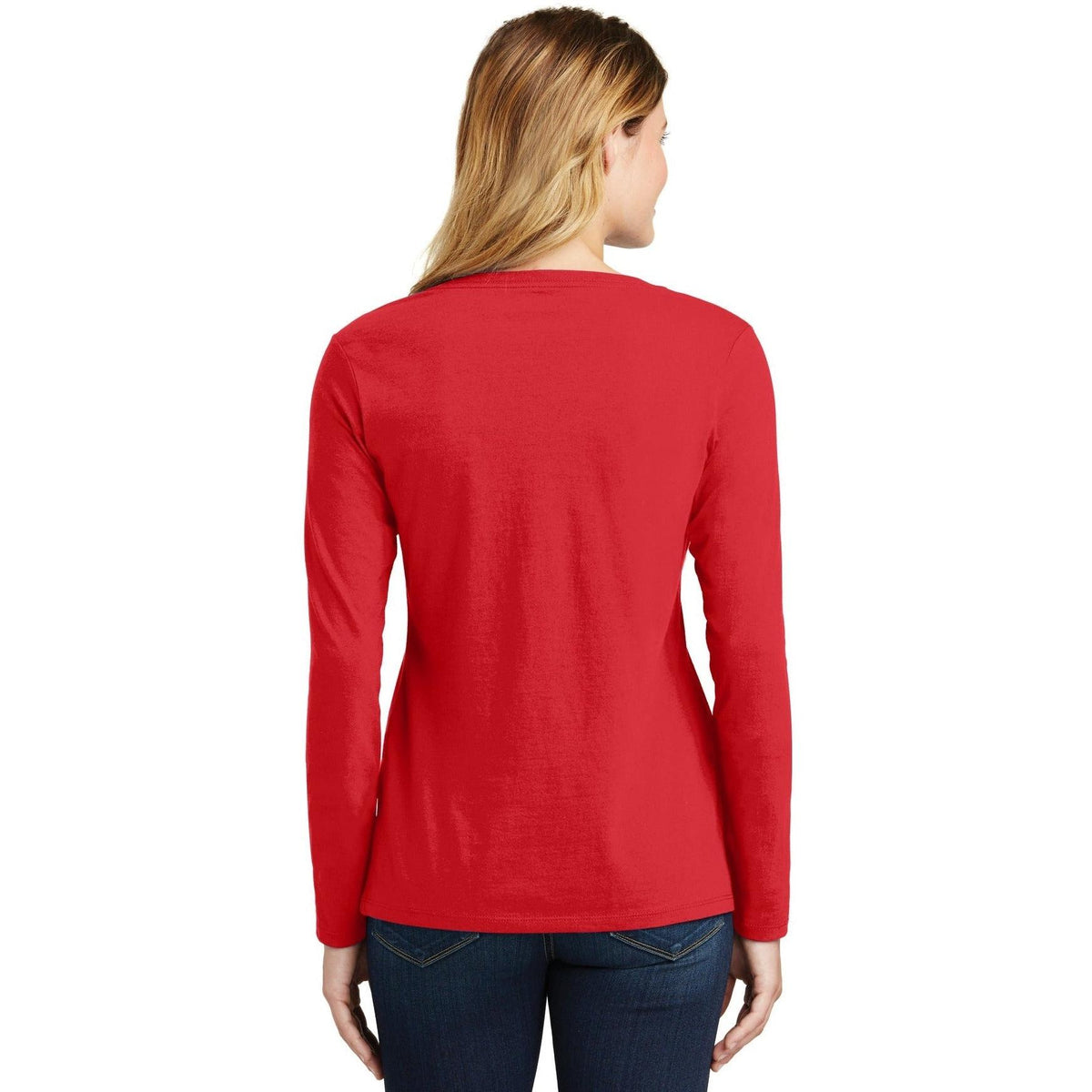 no-logo Port & Company Ladies Long Sleeve Fan Favorite V-Neck Tee-Regular-Port & Company-Thread Logic