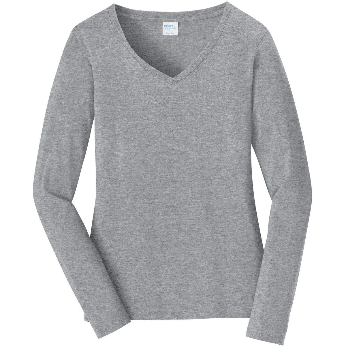 no-logo Port & Company Ladies Long Sleeve Fan Favorite V-Neck Tee