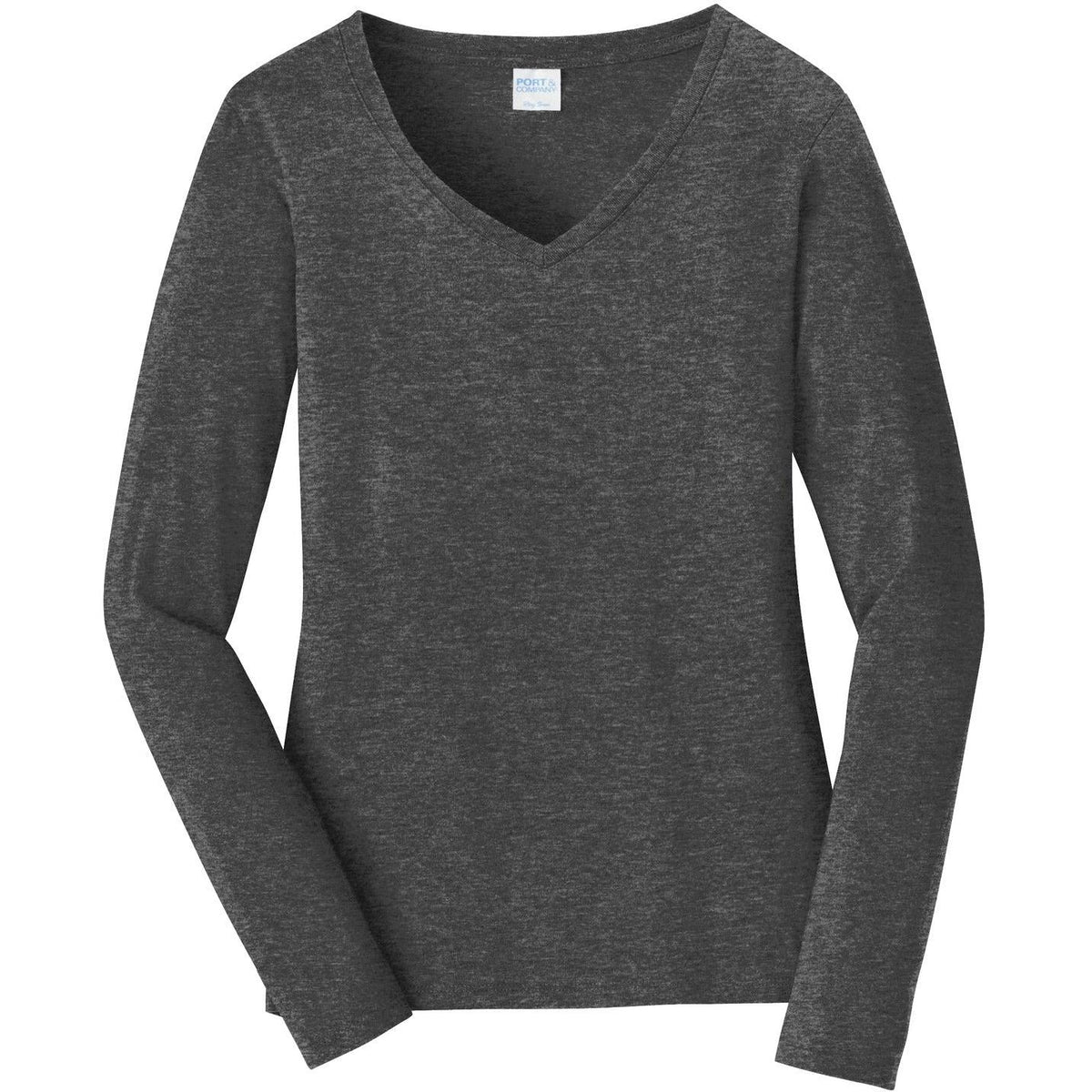 no-logo Port & Company Ladies Long Sleeve Fan Favorite V-Neck Tee