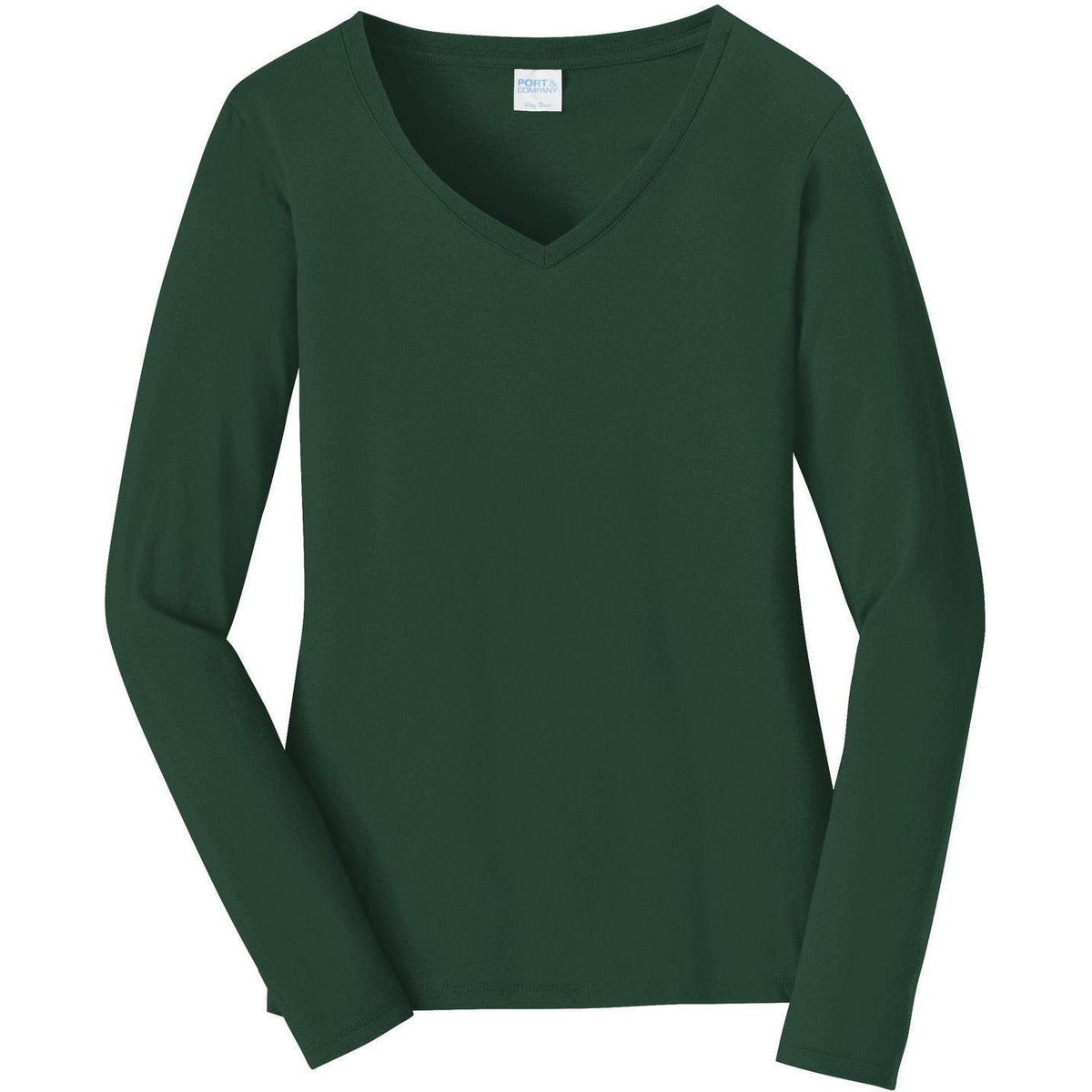 no-logo Port & Company Ladies Long Sleeve Fan Favorite V-Neck Tee