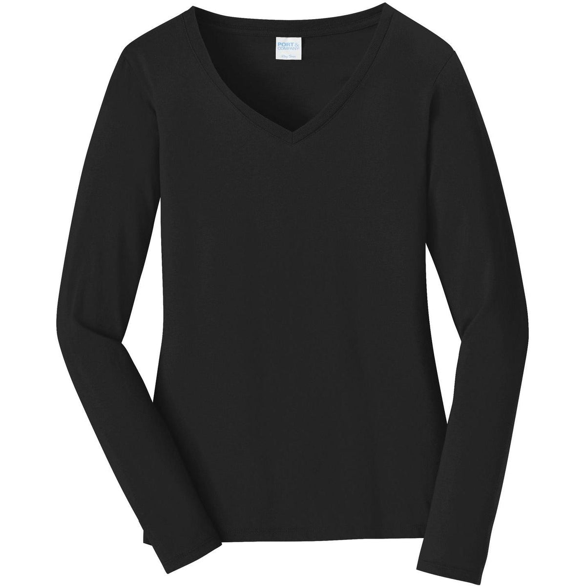 no-logo Port & Company Ladies Long Sleeve Fan Favorite V-Neck Tee