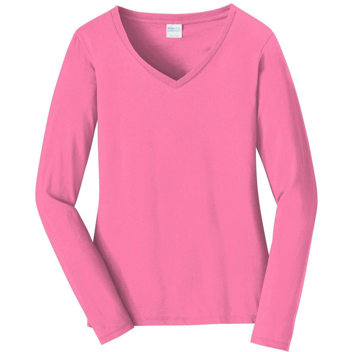 no-logo Port & Company Ladies Long Sleeve Fan Favorite V-Neck Tee