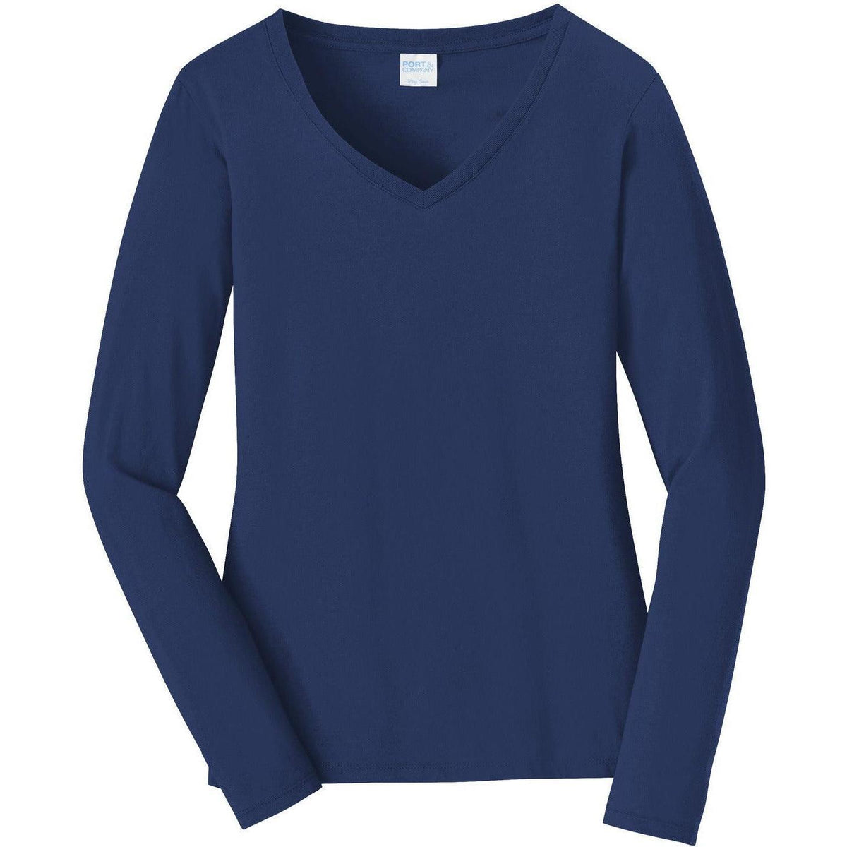 no-logo Port & Company Ladies Long Sleeve Fan Favorite V-Neck Tee
