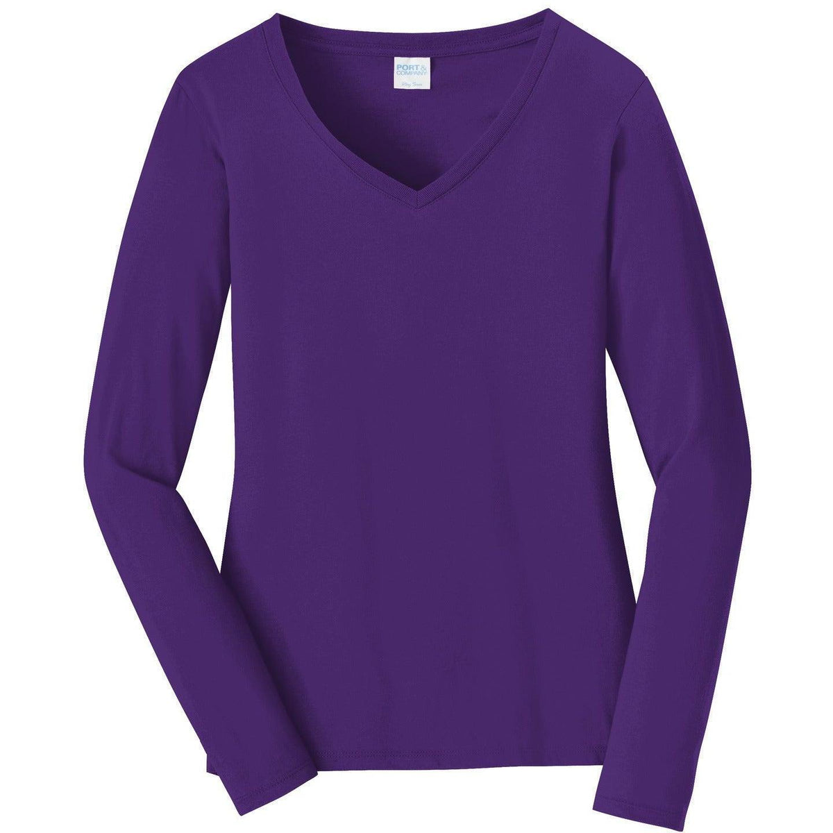 no-logo Port & Company Ladies Long Sleeve Fan Favorite V-Neck Tee
