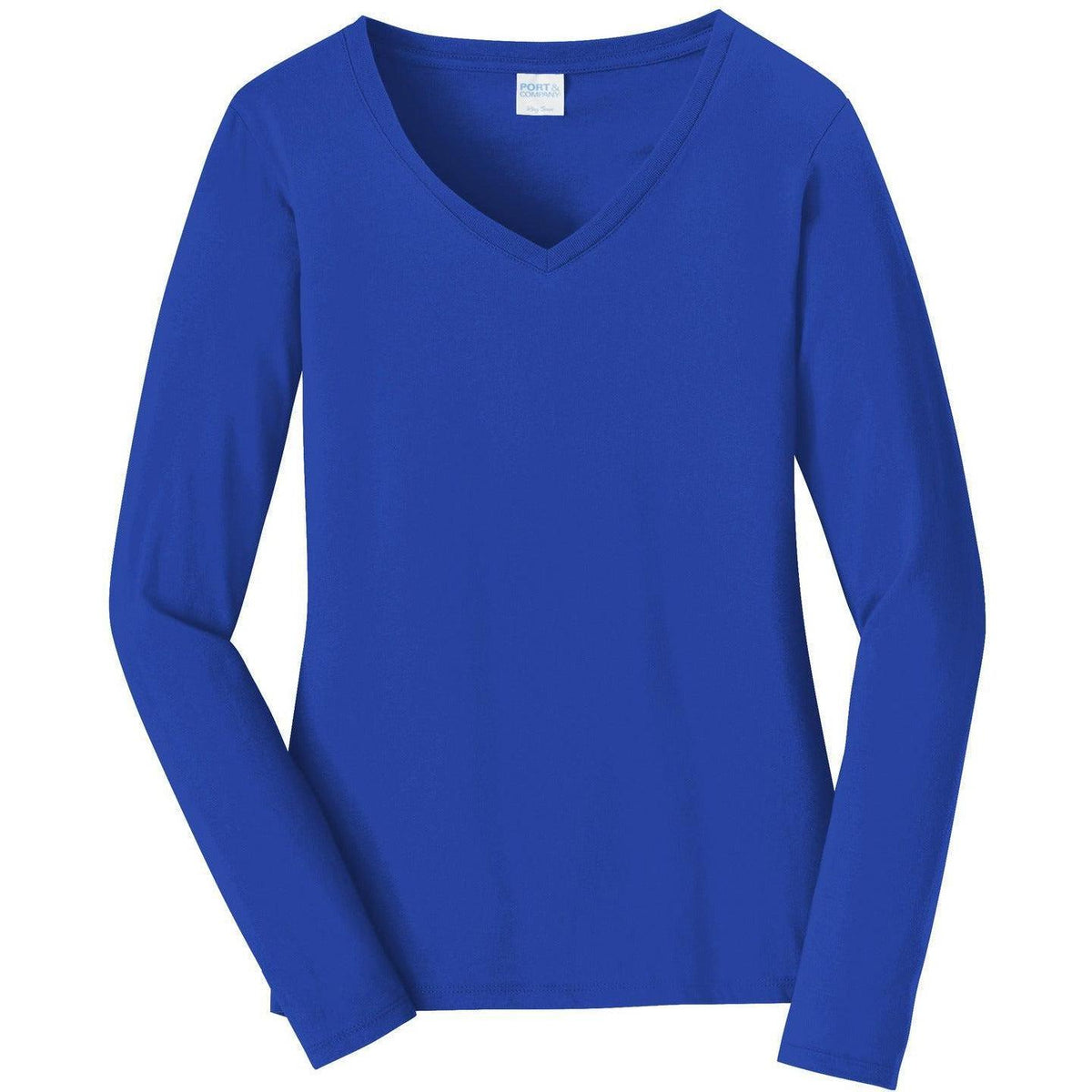 no-logo Port & Company Ladies Long Sleeve Fan Favorite V-Neck Tee
