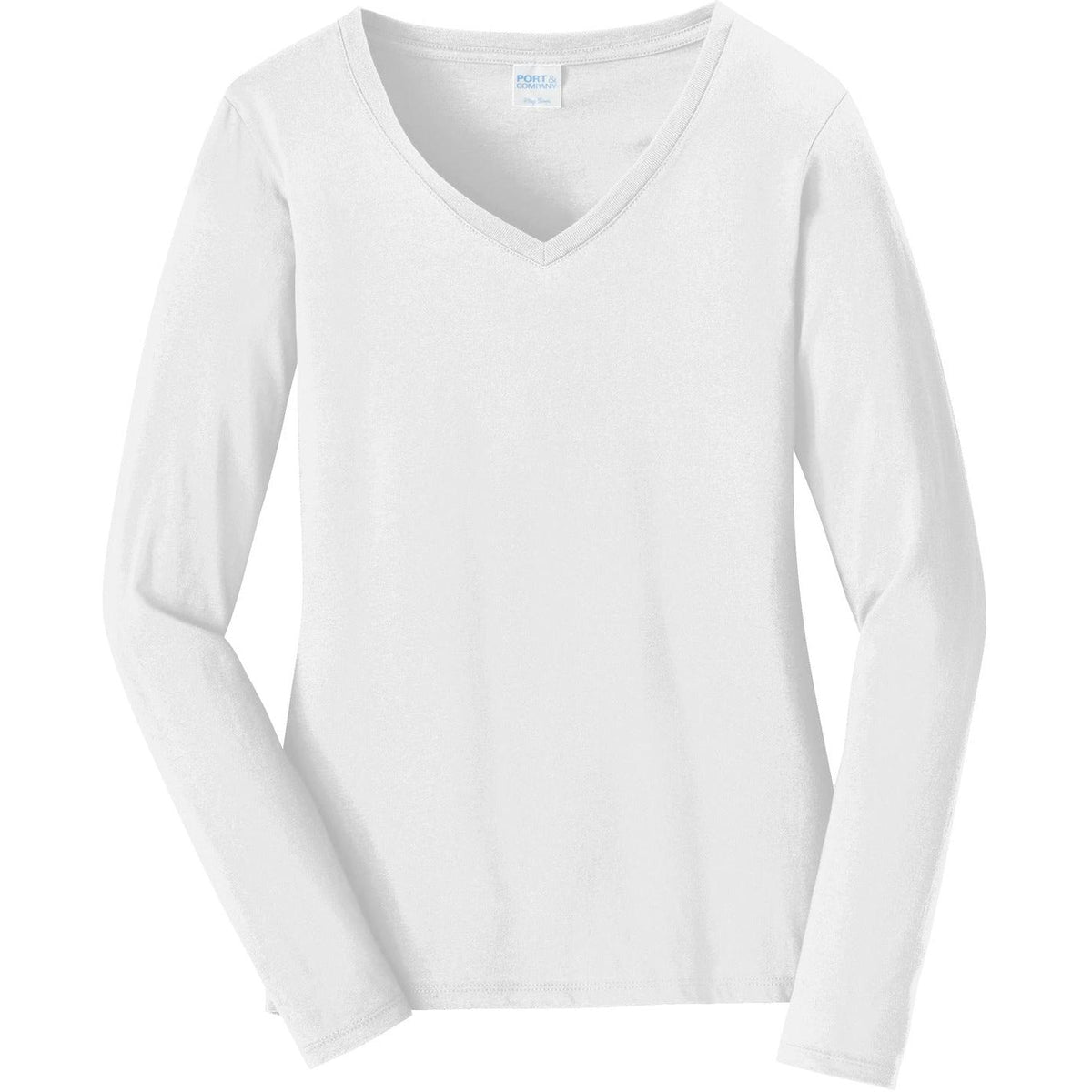 no-logo Port & Company Ladies Long Sleeve Fan Favorite V-Neck Tee