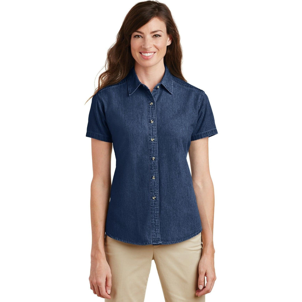 no-logo Port & Company Ladies Short Sleeve Value Denim Shirt-Regular-Port & Company-Thread Logic
