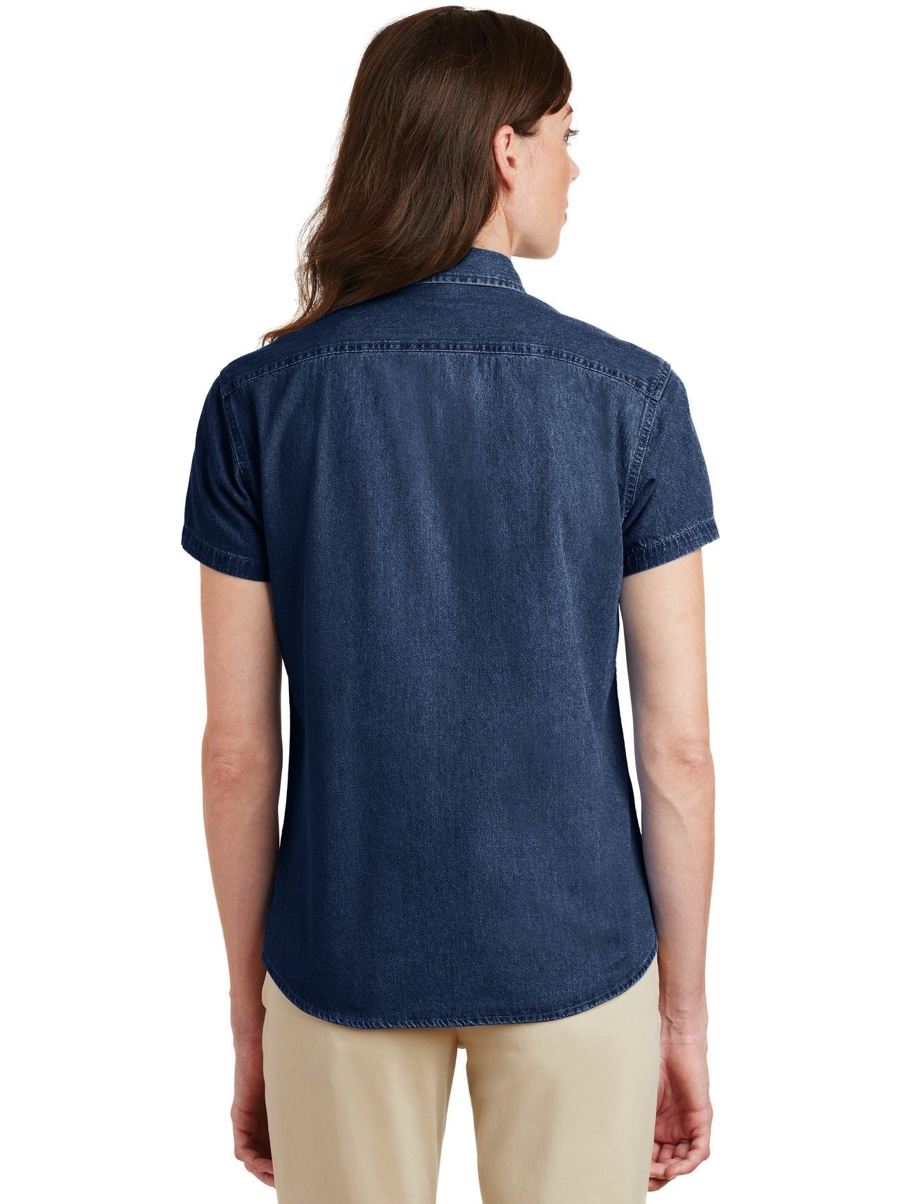 no-logo Port & Company Ladies Short Sleeve Value Denim Shirt-Regular-Port & Company-Thread Logic