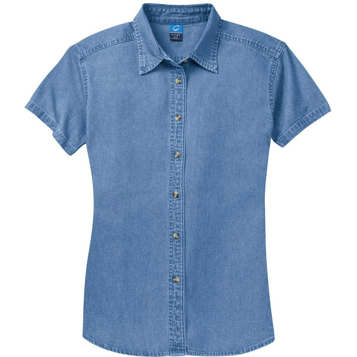 logo-left Port & Company Ladies Short Sleeve Value Denim Shirt