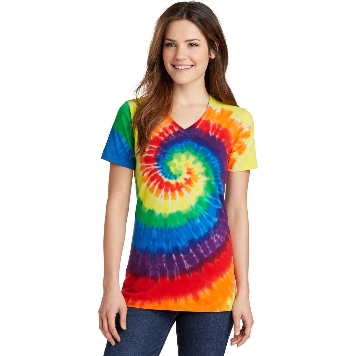 no-logo Port & Company Women's Tie-Dye V-Neck Tee-Polos-Port & Company-Thread Logic