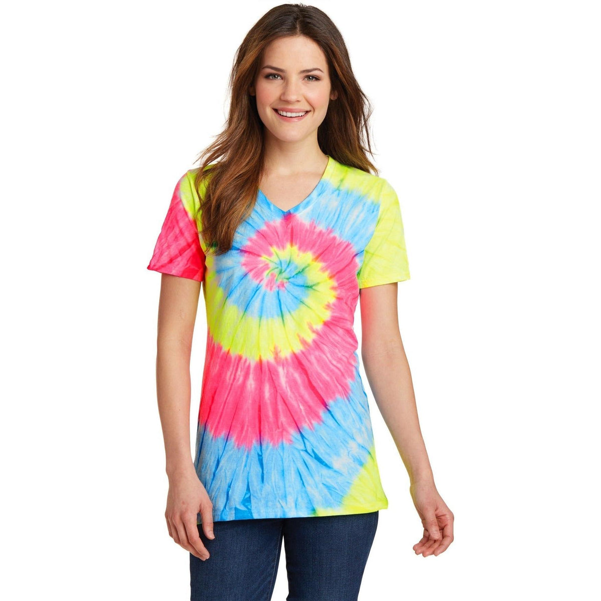 no-logo Port & Company Women's Tie-Dye V-Neck Tee-Polos-Port & Company-Thread Logic