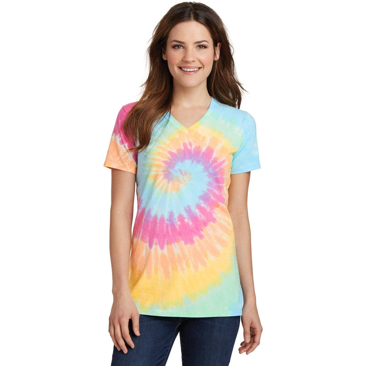 no-logo Port & Company Women's Tie-Dye V-Neck Tee-Polos-Port & Company-Thread Logic