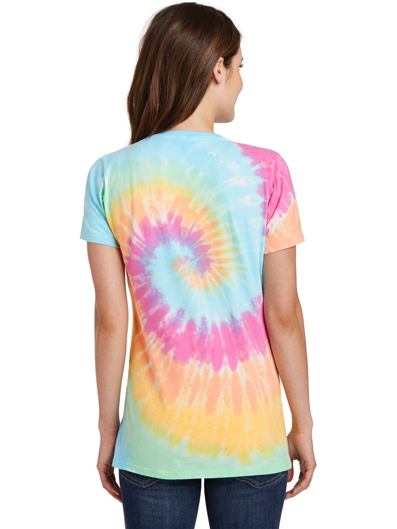 no-logo Port & Company Ladies Tie-Dye V-Neck Tee-Regular-Port & Company-Thread Logic