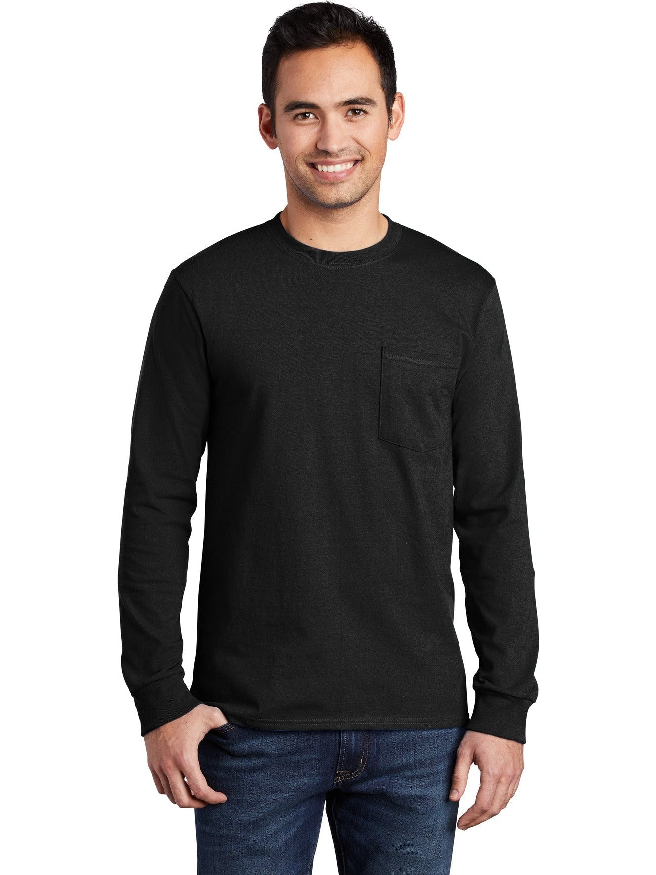 no-logo Port & Company Long Sleeve T-Shirt with Pocket-Regular-Port & Company-Thread Logic