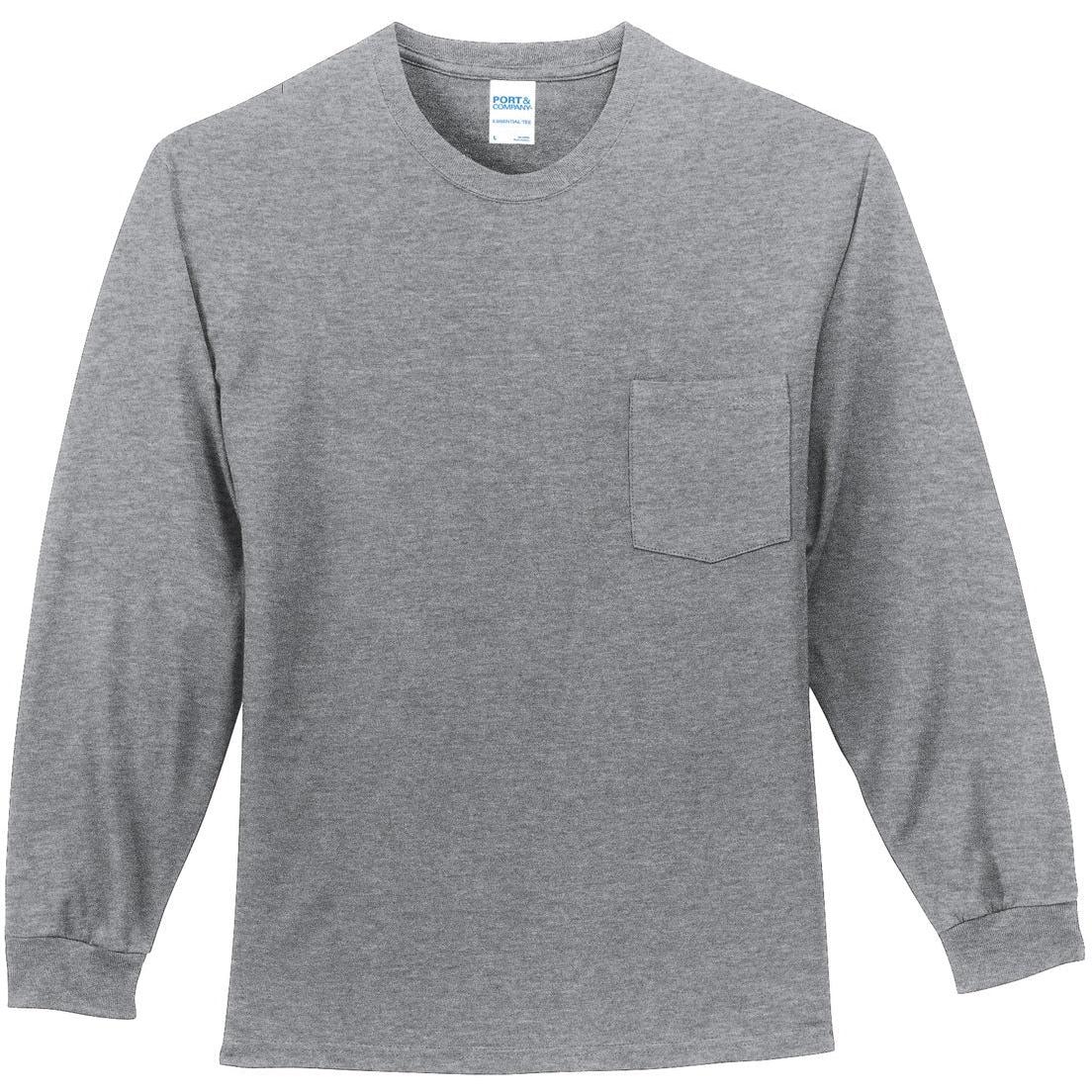no-logo Port & Company Long Sleeve T-Shirt with Pocket-Regular-Port & Company-Athletic Heather-S-Thread Logic