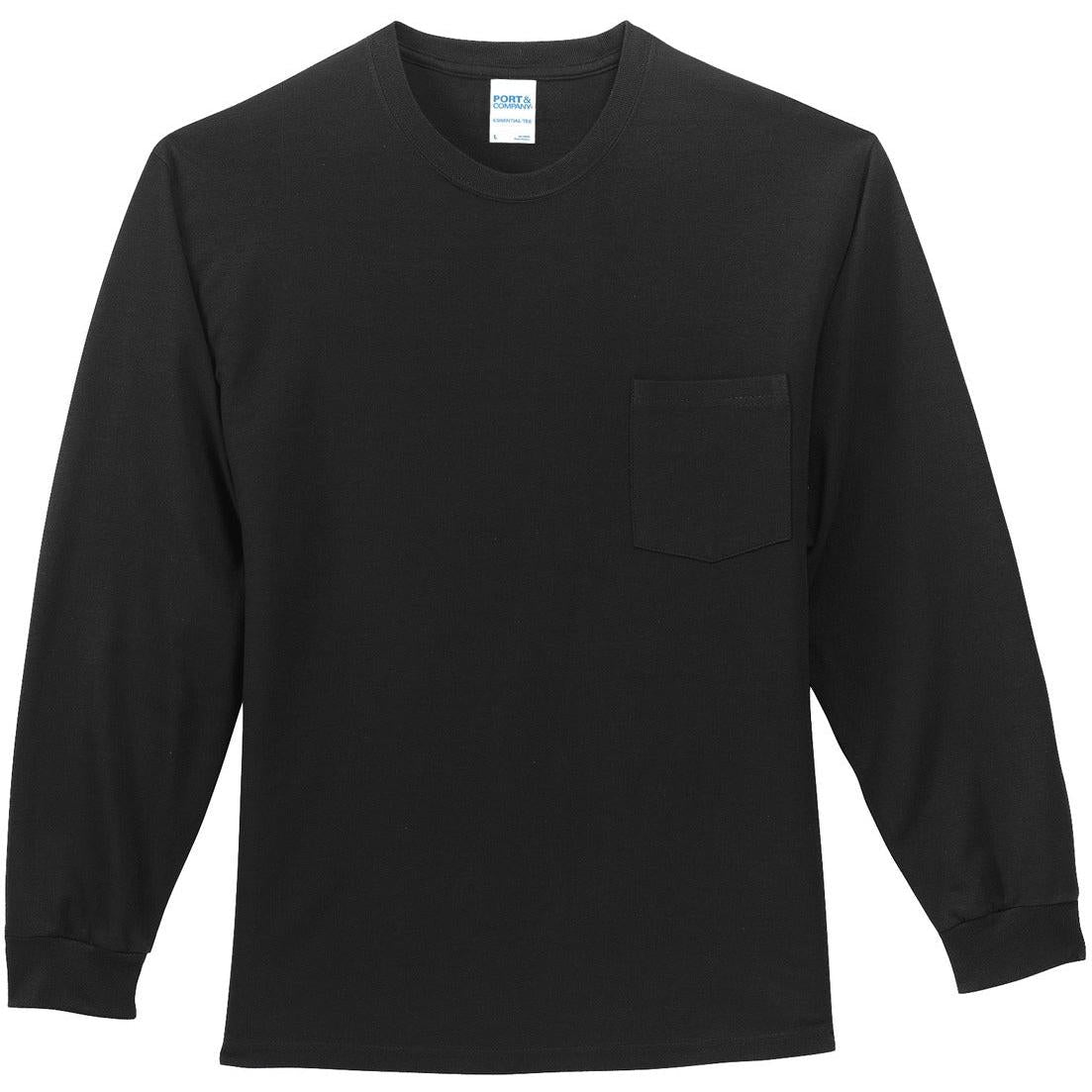 no-logo Port & Company Long Sleeve T-Shirt with Pocket-Regular-Port & Company-Jet Black-S-Thread Logic