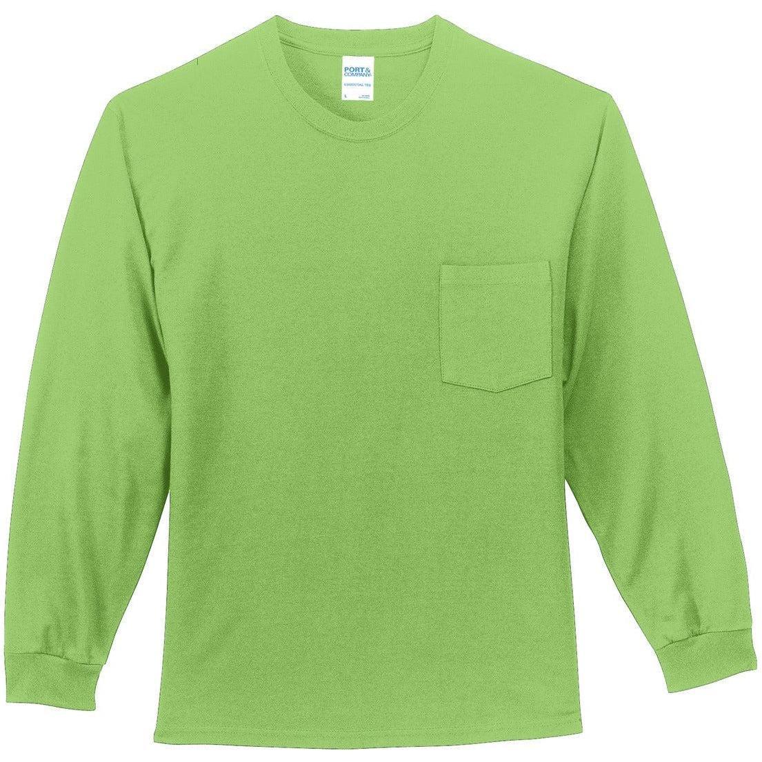 no-logo Port & Company Long Sleeve T-Shirt with Pocket-Regular-Port & Company-Lime-S-Thread Logic